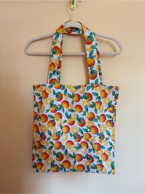 Orange Print Cotton Tote Bag - White/Orange